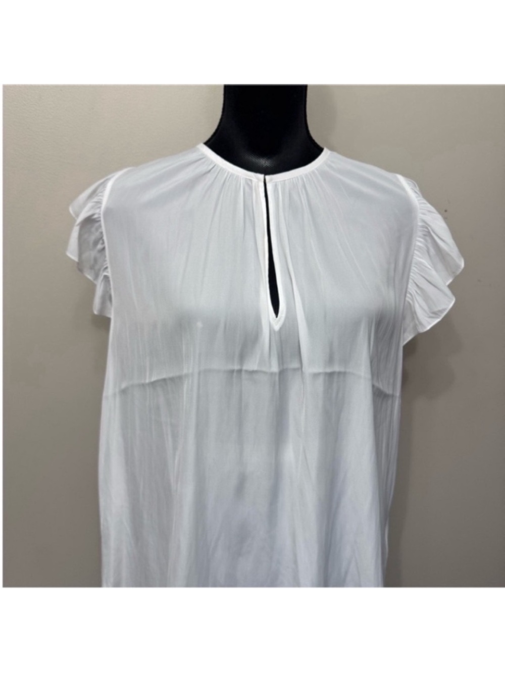 Ramy Brook White Ruffle Sleeve Keyhole Blouse